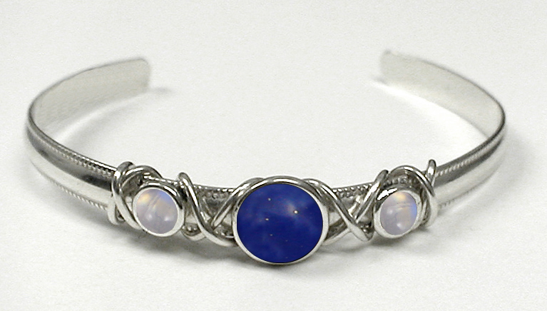 Sterling Silver Hand Made Cuff Bracelet With Lapis